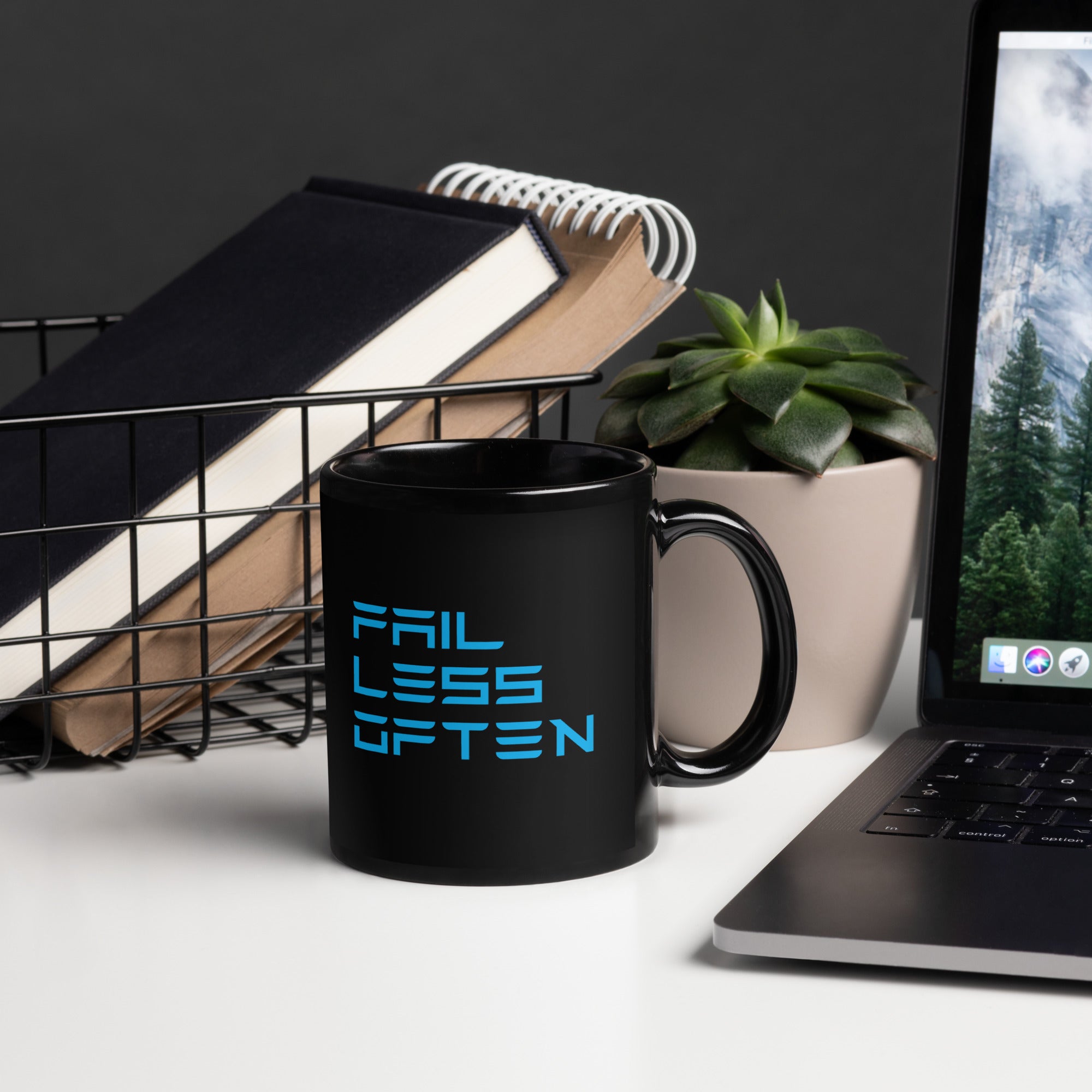 Fail Less Often Black Glossy Mug - Brighter with Herbert Merchandise
